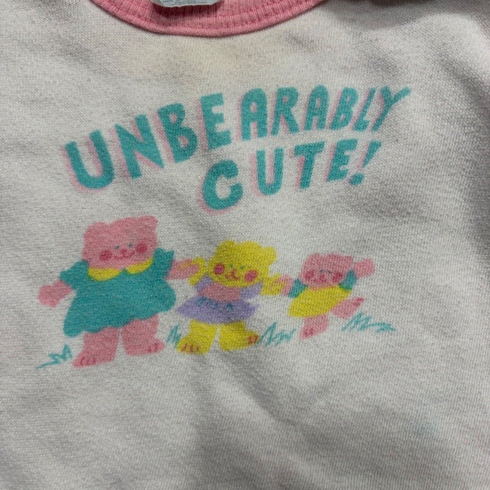 Vintage Unbearably Cute‎ Bear Graphic Sweatshirt White Pink Bows Paw Prints Kids - Picture 3 of 6